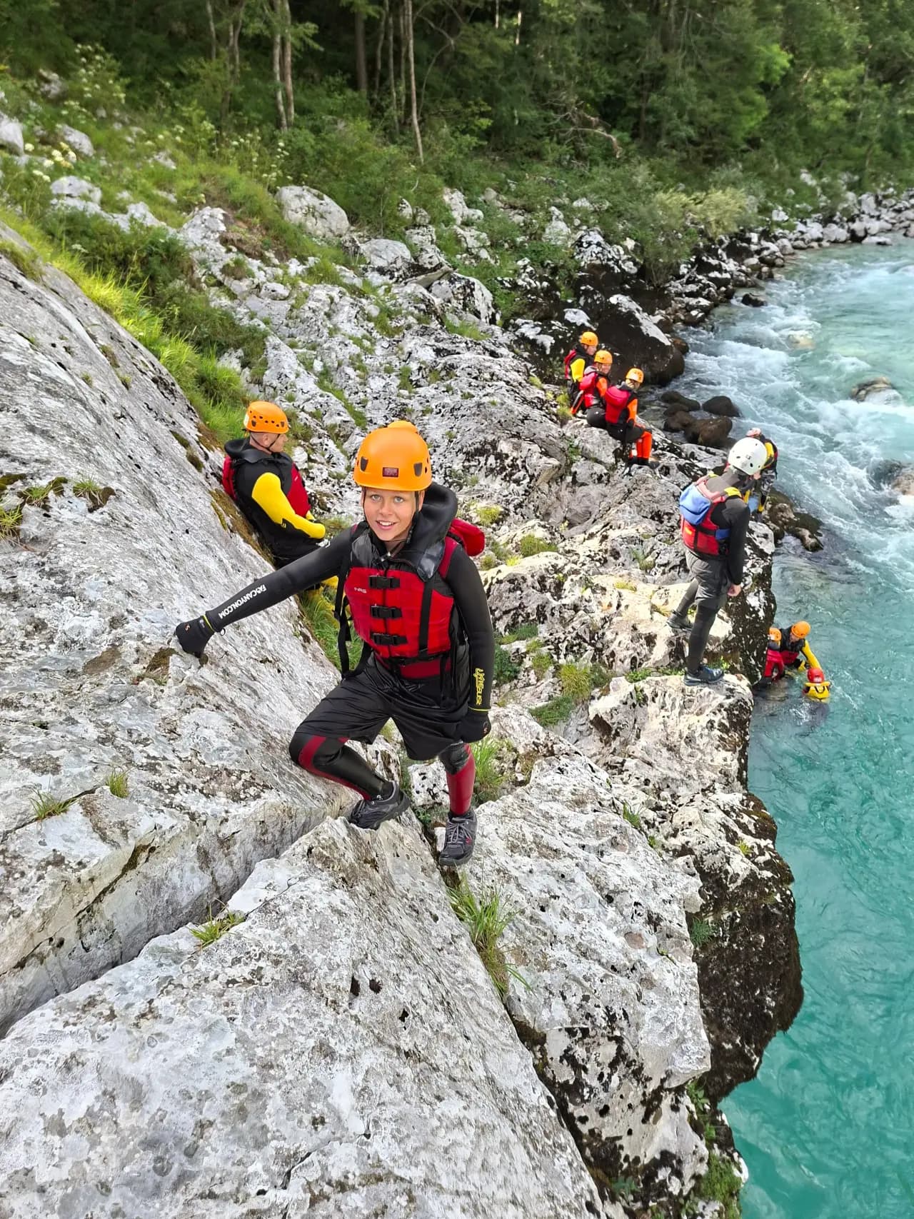 Body rafting through the emerald water of the Soča Valley